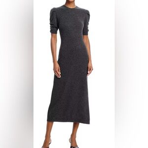 FRAME Cashmere Ruched-Sleeve Dress Gray Quiet Luxury XS